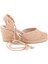 Gerçek Elişi Topuğu Açık Bilekten Bağlamalı Dolgu Topuk Keten Hasır Espadril Handmade 1