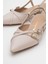 Kadın Arkası Açık Çapraz Tokalı Topuklu Ayakkabı Bej Cilt 3