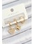 Pirinç Zirkon Taşlı Sallantılı Kalp Model Gold Renk 3'lü Çift Kadın Küpe Set 1
