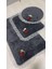 3'lü Antrasit Özel Tasarım Jel Kaymaz Taban Post Peluş Banyo Paspas Takımı (60X100-60X50-50X50 (Oval) 3