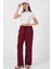 Geniş Paça Keten Bordo Kadın Pantolon 6735 1