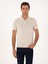Erkek Ekru Slim Fit Keten Karışımlı Fermuarlı Polo Yaka Triko T-Shirt 50300822-VR019 1