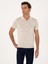 Erkek Ekru Slim Fit Keten Karışımlı Fermuarlı Polo Yaka Triko T-Shirt 50300822-VR019 3
