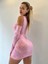 Pembe Varak Baskılı Full Likralı Kolluklu Mini Elbise 2