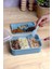 Çizgili 5 Bölmeli Beslenme Kutusu Çatal Kaşıklı Şeffaf Kapaklı Sızdırmaz Lunch Box Okul Ofis (1 Adet) 4