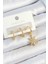Pirinç Zirkon Taşlı Kutup Yıldızı Model Gold Renk 3'lü Çift Kadın Küpe Set 1
