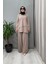 Önü Dikiş Detaylı Bol Paça Triko Pantolon Mink T25Y-7009 2