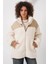 Şişme Peluş Ekru Kadın Mont 5196 3