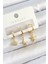 Pirinç Zirkon Taşlı Yıldız Model Gold Renk 3'lü Çift Kadın Küpe Set 1