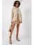 Fermuarlı Oversize Peluş Krem Kadın Ceket 55446 2