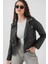 Biker Siyah Kadın Deri Ceket 1025 1