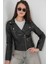 Biker Siyah Kadın Deri Ceket 1025 3