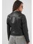 Biker Siyah Kadın Deri Ceket 1025 5
