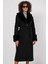 Kürk Detay Uzun Siyah Kadın Kaban 9149 3