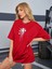 Kadın Kırmızı Sanatsal Yıldız Ön Baskılı Oversize T-Shirt 1