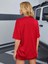 Kadın Kırmızı Sanatsal Yıldız Ön Baskılı Oversize T-Shirt 3
