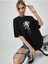 Kadın Siyah Sanatsal Yıldız Ön Baskılı Oversize T-Shirt 1
