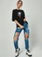 Kadın Siyah Sanatsal Yıldız Ön Baskılı Oversize T-Shirt 2