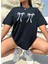 Kadın Çift Kurdele Baskılı Bisiklet Yaka Tshirt 1
