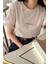 Kadın Bej Classical Ön Baskılı Oversize T-Shirt 1
