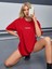 Kadın Kırmızı Classical Ön Baskılı Oversize T-Shirt 1