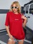 Kadın Kırmızı Classical Ön Baskılı Oversize T-Shirt 2