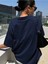 Kadın Lacivert Classical Ön Baskılı Oversize T-Shirt 4