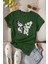 Kadın Pamuklu Ön Baskılı Papatya Kelebek Tasarım Tshirt 1