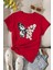 Unisex Pamuklu Ön Baskılı Papatya Kelebek Baskılı Kısa Kol T-Shirt 1