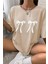 Kadın Çift Kurdele Baskılı Bisiklet Yaka Tshirt 1