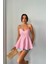 Çizgili Gofre Askılı Pens Detaylı Bluz - Pembe 1