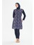 5 Parça Tam Kapalı Tesettür Mayo – Desenli Fermuarlı Jileli Üst Takım Lacivert-M 1