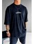 Erkek Lacivert Creatures Oversize Fit Bol Geniş Kalıp Salaş Kesim T-Shirt 2