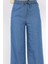 Kadın Bel Lastikli Yüksek Bel Palazzo Jean Kot Pantolon P-00017803 4