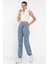 Kadın Bel ve Paça Lastikli Yüksek Bel Jean Kot Pantolon P-00017756 2