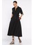 Düğmeli ve Pileli Kısa Kol Uzun Elbise P-00017763 1