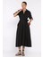 Düğmeli ve Pileli Kısa Kol Uzun Elbise P-00017763 2