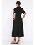 Düğmeli ve Pileli Kısa Kol Uzun Elbise P-00017763 3
