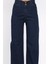 Çift Düğme Detaylı Bol Paça Likralı Kadın Jean Kot Pantolon P-00011002 4