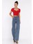 Çift Düğme Detaylı Bol Paça Likralı Kadın Jean Kot Pantolon P-00011002 2