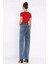 Çift Düğme Detaylı Bol Paça Likralı Kadın Jean Kot Pantolon P-00011002 3