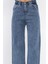 Çift Düğme Detaylı Bol Paça Likralı Kadın Jean Kot Pantolon P-00011002 4