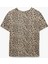 Kısa Kollu Bisiklet Yaka Leopar Desenli Crop Pijama Üstü 4