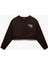 Baskılı Uzun Kollu Bisiklet Yaka Şardonlu Oversize Crop Sweatshirt 3
