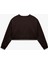 Baskılı Uzun Kollu Bisiklet Yaka Şardonlu Oversize Crop Sweatshirt 4