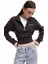 Pamuklu Yarım Fermuarlı Şardonlu Baskılı Crop Sweatshirt 1