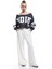 Uzun Kollu Şardonlu Oversize Kayık Yaka Baskılı Crop Sweatshirt 2