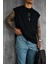 Erkek Oversize Dokulu Yuvarlak Yaka Kolsuz T-Shirt Siyah 3