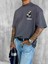 Erkek Yamalı Oversize T-Shirt Füme 2