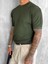 Erkek Slim Fit Fitilli T-Shirt Haki Yeşil 3